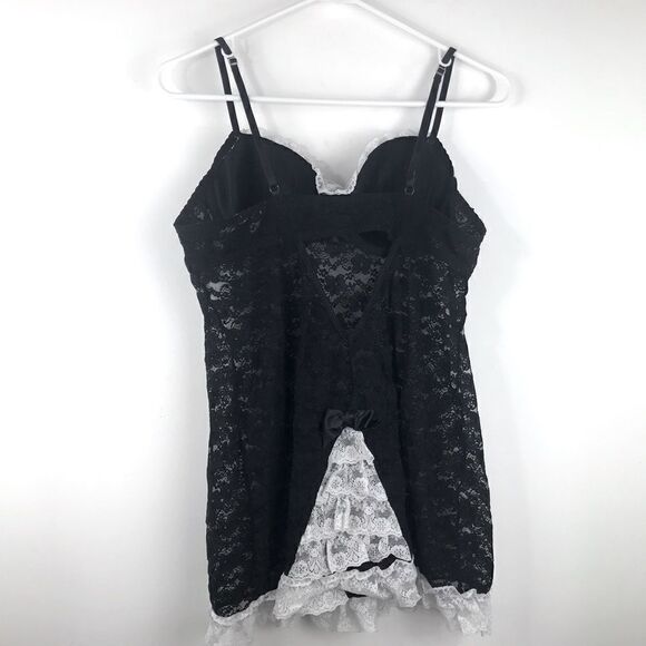 Linea Donatella Black Lace Lingerie With White Trim - Picture 2 of 10